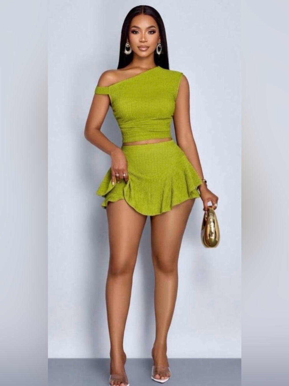 Asymmetrical top set with build in shorts
